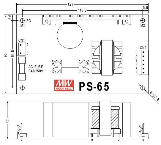  PS 65 15 AC DC 0065W 004A2 15V PS 65 15 MEAN WELL 